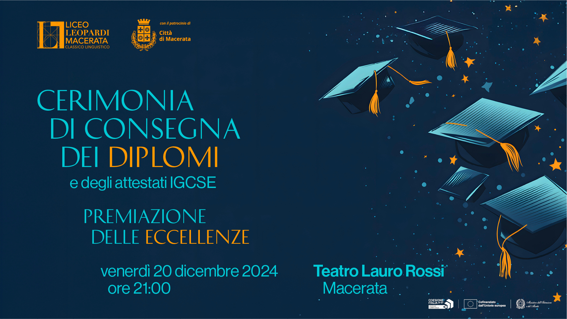 Consegna dei diplomi 2024, premiazione delle eccellenze e rilascio degli attestati IGCSE, 20 dicembre - Liceo Statale G. Leopardi Macerata